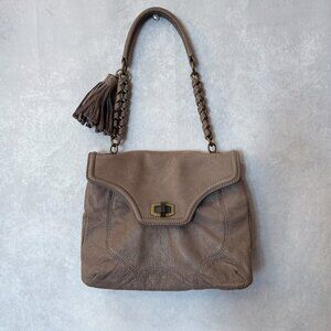Ann Taylor Suede Shoulder Bag Genuine Leather Sparkle Bronze Light Brown Purse